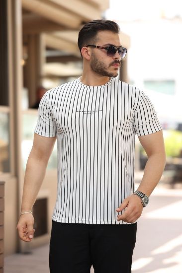 Erkek Dikey çizgili Ottoman Kumaş Kısa Kollu T-shirt resmi